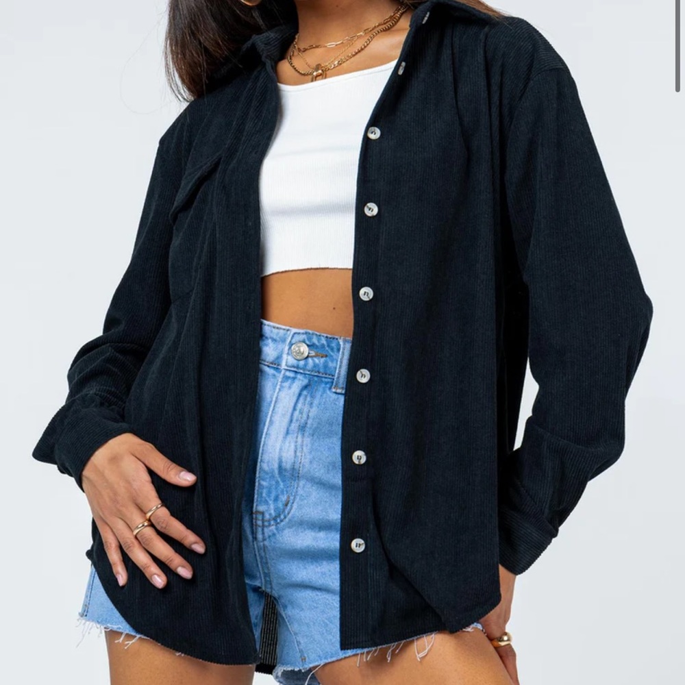 princess polly black corduroy button up layering piece